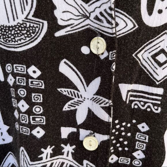 Vintage 80s 90d Koret novelty tribal kitschy print black and white button down M - Picture 5 of 6